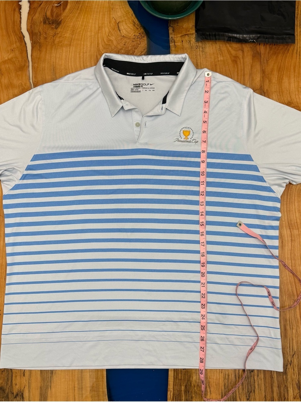 Nike Golf Dri-FIT Presidents Cup Polo Shirt XXL Blue White Striped Performance - Picture 4 of 8